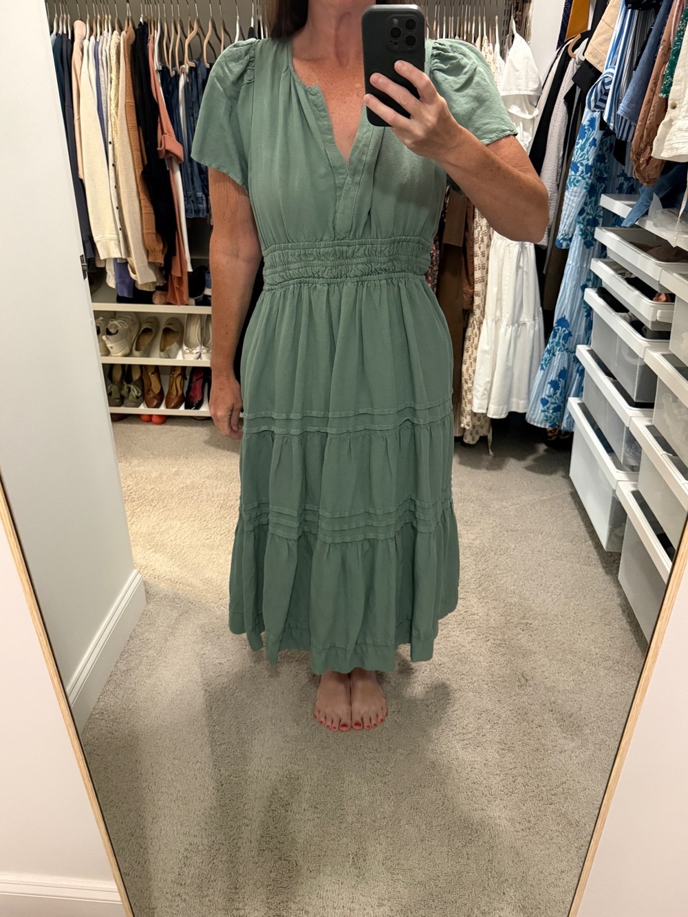 Anthropologie SOMERSET LINEN MAXI DRESS Green Large Petite